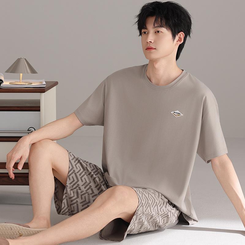 Pajamas Men's Summer Cotton Short Sleeve Shorts 1011 New Summer Thin Outer Wear Men's Large Size Loungewear Set