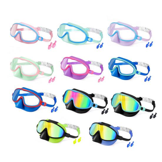 DYS 1/2 Pairs Children Swim Goggles with Earplugs, UV Protection Anti-Fog Pool Nose Cover, No Leakage Swimming Eyewear for Boys Girls