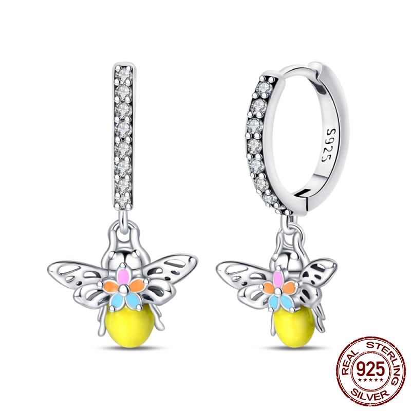 Luminous Shell Women Earrings Original 925 Sterling Silver Pave CZ Star Moon Hoop Earrings Engagement Wedding Jewelry