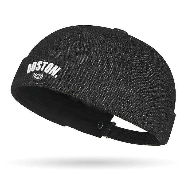 

1pc Embroidered boston Landlord Hat Women s Embroidered Hat Men s Summer Hong Kong Style Dandy Head Wrap Hat Flat Brim Hats Adjustable чорний