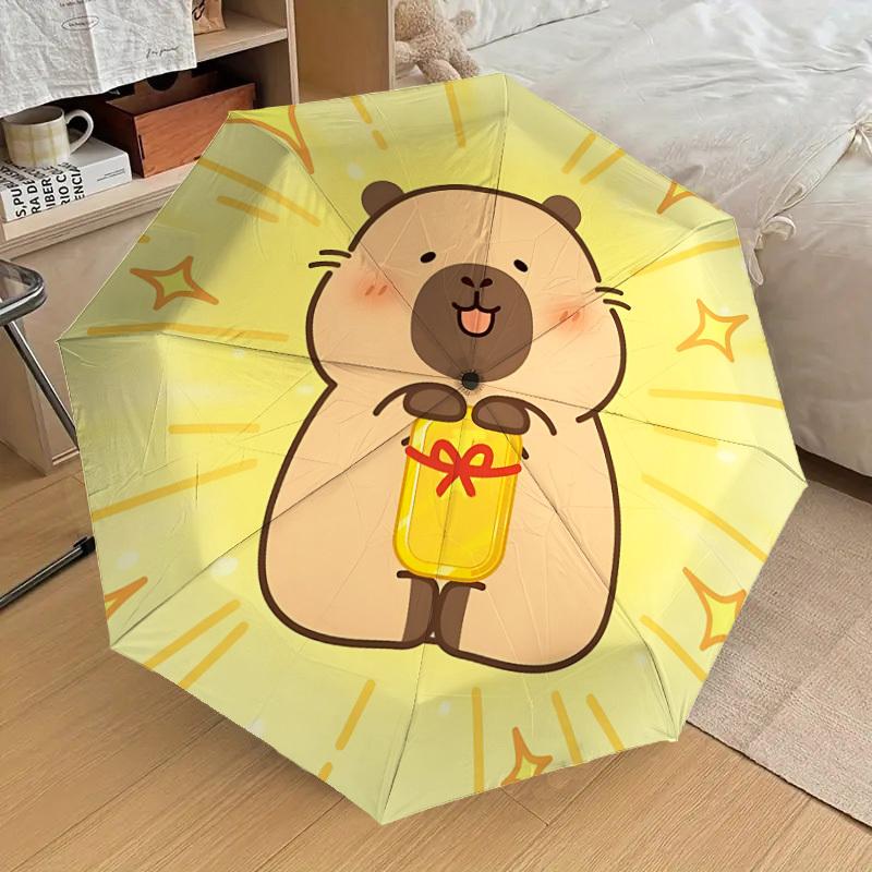 1pc Cute Capybara Automatic Folding Umbrella, Portable Collapsible Design, 8-Rib Iron Frame, Outdoor Accessory yy250905062