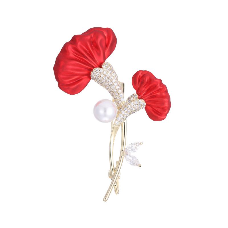 Red Flower Brooch Fashion Light Luxury High-end Flower Pin Niche New Product Personalized Brooch Accessories