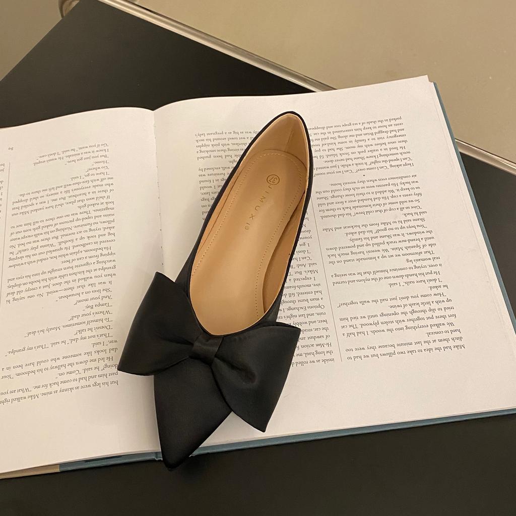 Fashion Flat Shoes for Women 2025 Spring Autumn Pointed French Bow Solid Casual Plus Size 42 43 44 Women's Shoes Ladies loafers women