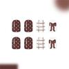 24 Glossy Short Square Fake Nail Coffee Brown Bowknot Checkered Pattern White Polkas Dots ABS Material For Fall Winter Manicure