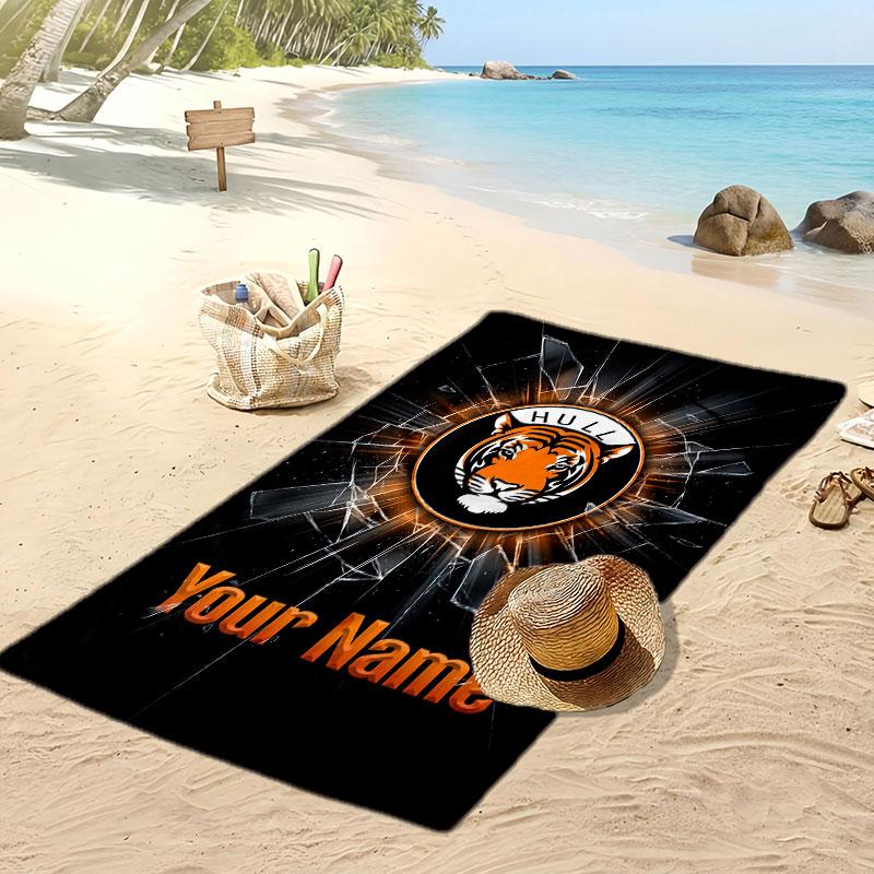 Asciugamano da Spiaggia Personalizzato Stampato Hull City Logo Calcio Supporto Nome Personalizzato Testo Asciugamano Assorbente Per Sport Viaggio Regalo Speciale