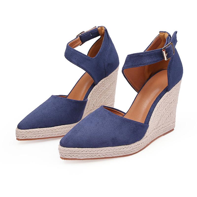 Fashion Wedges High Heel Platform Sandals Women Point Toe Hemp Heels Ankle Strap Sandals Ladies Summer Chaussures Femme Sandalias Mujer