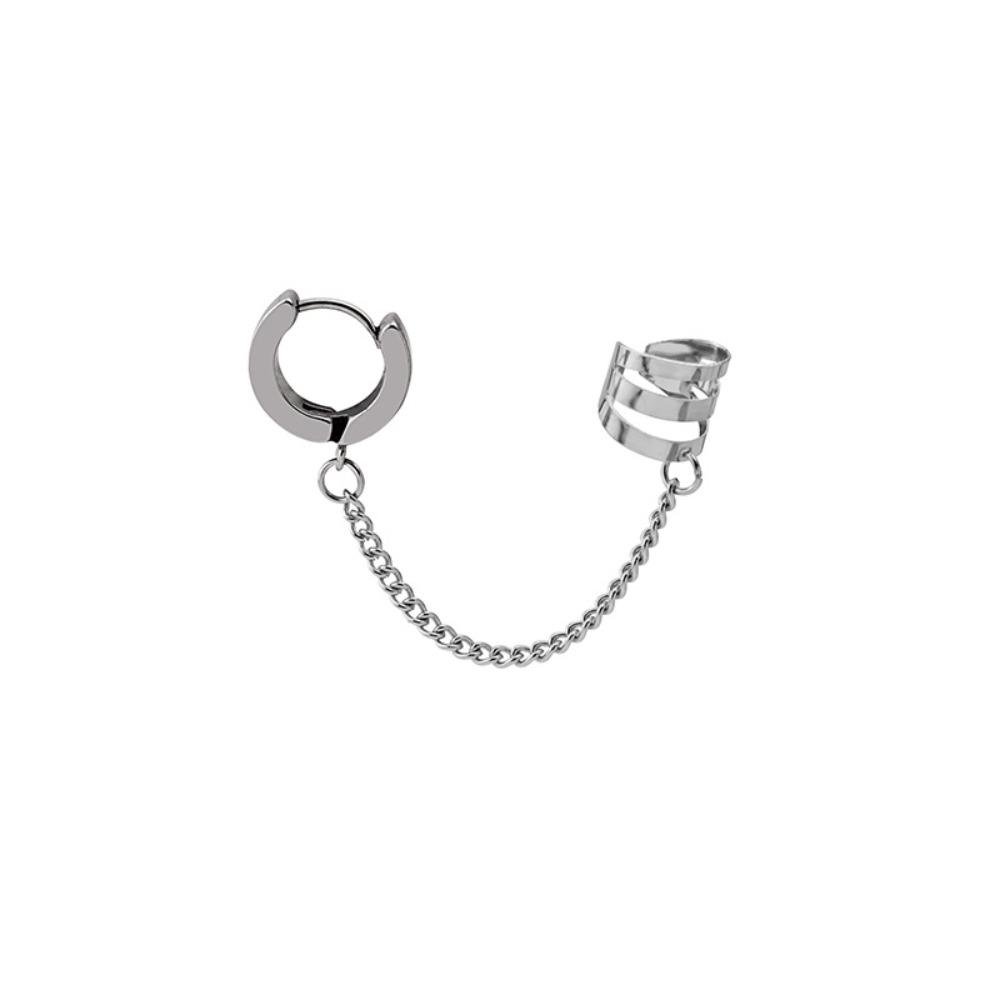 Orecchini a clip con catena a nappa in acciaio inossidabile color argento alla moda hip-hop per uomo donna piercing finto ear cuff gioielli per feste regali