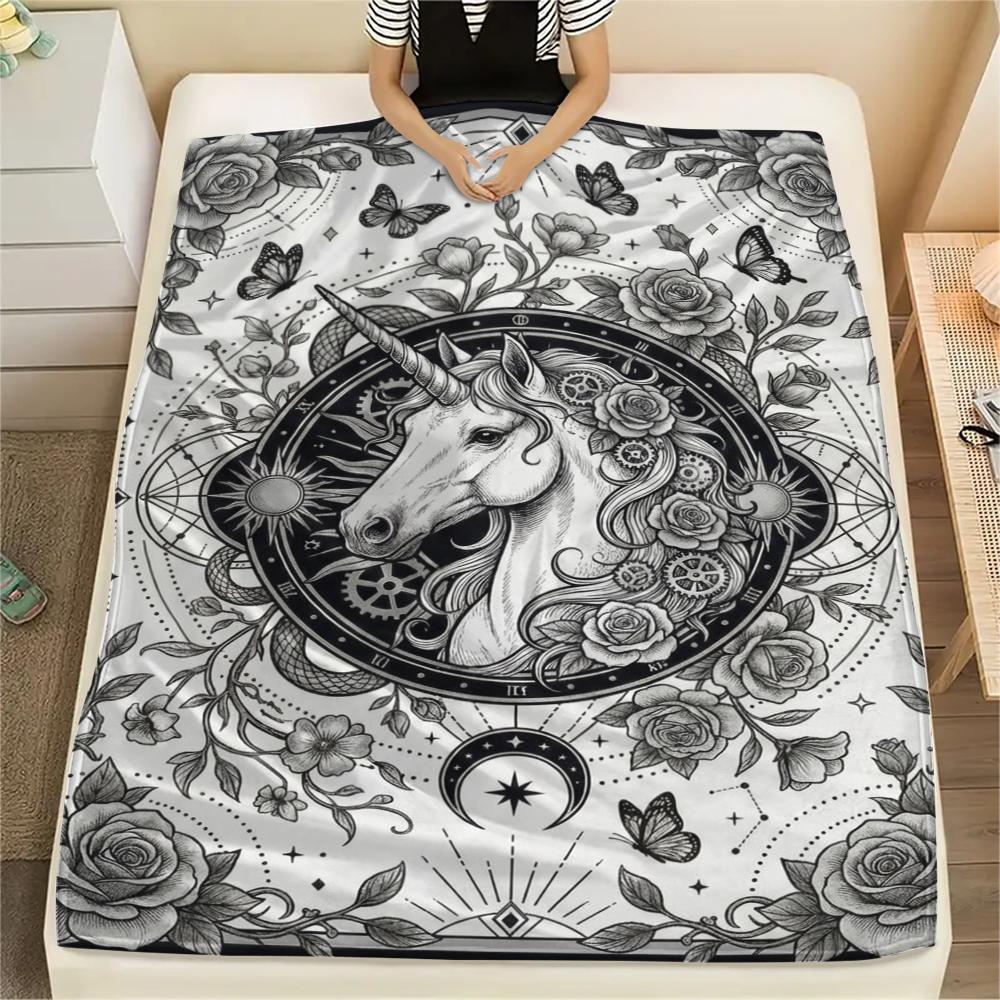 Unicorn Animal Print Flannel Blanket, High Quality Comfortable for All Seasons, Home Decor, Warmth and Comfort, Perfect for Christmas Gifts142