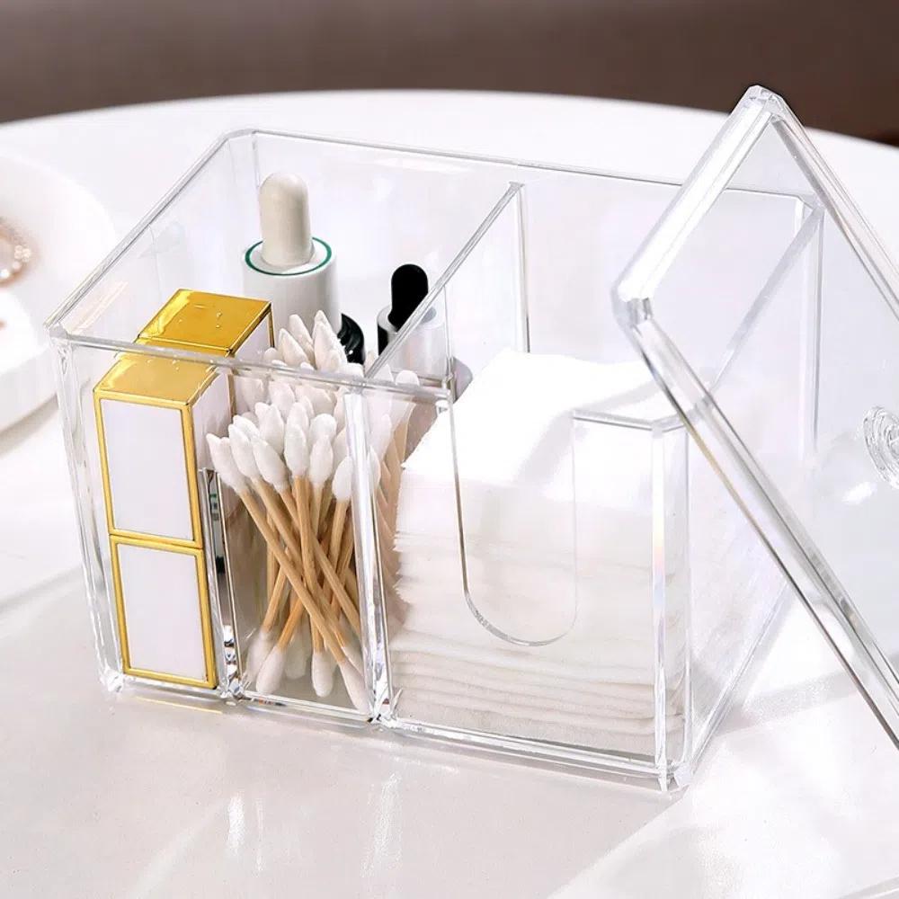 Acrylic Cotton Swab Storage Box with Cover Cosmetic Stand Tampon Organizer Dispenser Bathroom