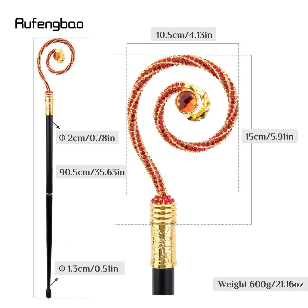 Golden Red Hanger Red Diamond Fashion Stick Decorative Cane Elegant Fashion Cane Cosplay Alloy Crosier Vintage Stick 90cm