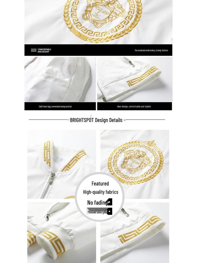 Trendy Men's Embroidered Fashion Jacket - Light Luxury Spring/Autumn Baseball Jacket for Middle-Aged and Young Men