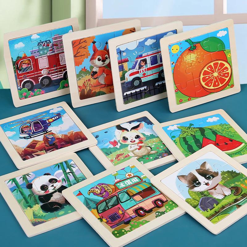 9-Piece Wooden Cartoon Animal Transport Jigsaw Toy for Early Education