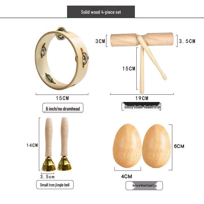 Children's Orff Percussion Instruments: Triangle, Castanets, Maracas, Tambourine, Wood Block, Cymbals