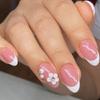 24Pcs Press On Nail Almond Glues On Nail French Fake Nail Designs False Nail Artificial Nail Gifts for Women Girls