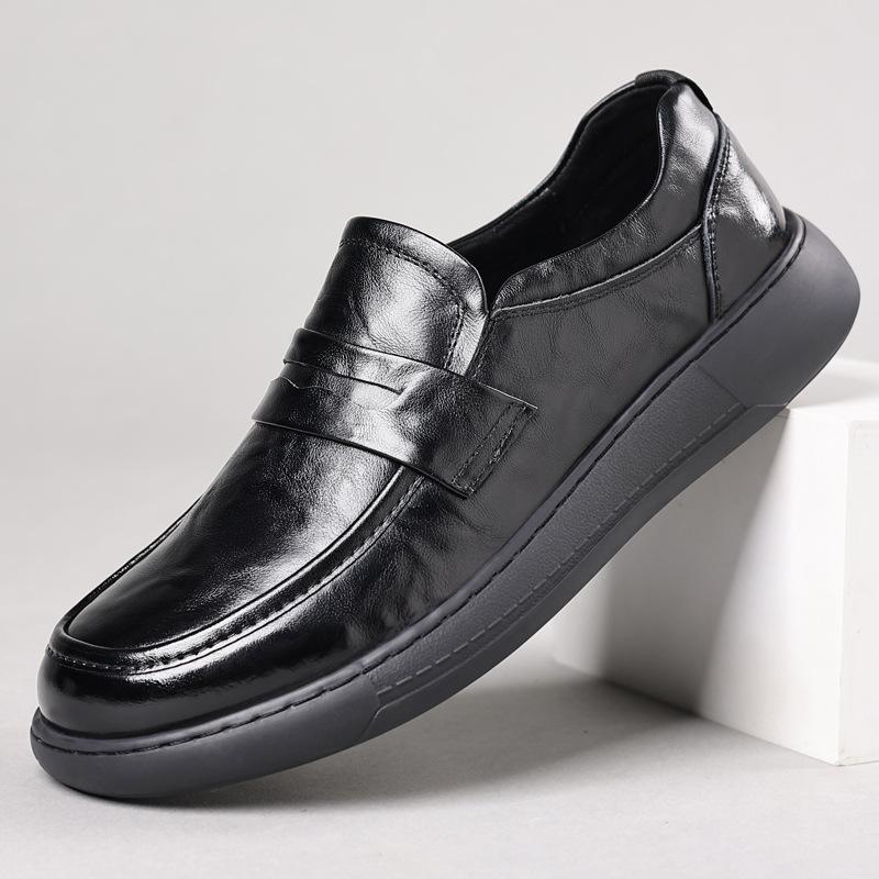 New Men's Top Layer Cowhide Casual Single Shoes Stylish Leather Shoes Wide Toe and Thick Sole Men's Shoes