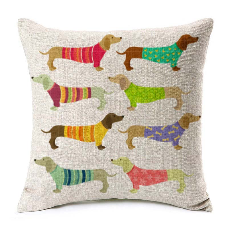 Fundas de Cojín para Perro Dachshund Pintura de Perro Salchicha Algodón Lino Fundas de Almohada Decorativas Dormitorio Sofá Decoración del Hogar 45X45cm