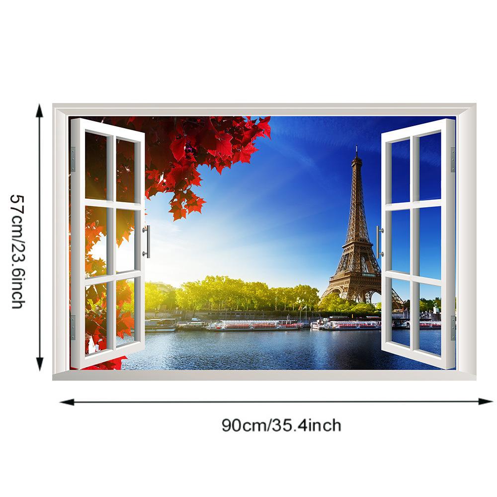 57*90cm 3D Natural Scenery Eiffel Tower False Window Wall Painting Living Room Bedroom Removable Wall Sticker Hoom Decor