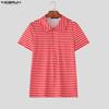 INCERUN Sommer Herren Reverskragen Kurzarm Gestreift Reißverschluss Freizeit T-Shirts Oberteile