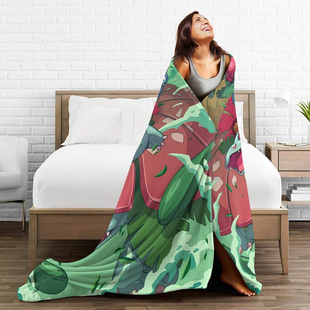 Bulbasaur Bloom Anime Blanket Quality Warm Soft  Throw Blanket Spring Students Couch Chair Sofa Bed Aesthetic Bedspread