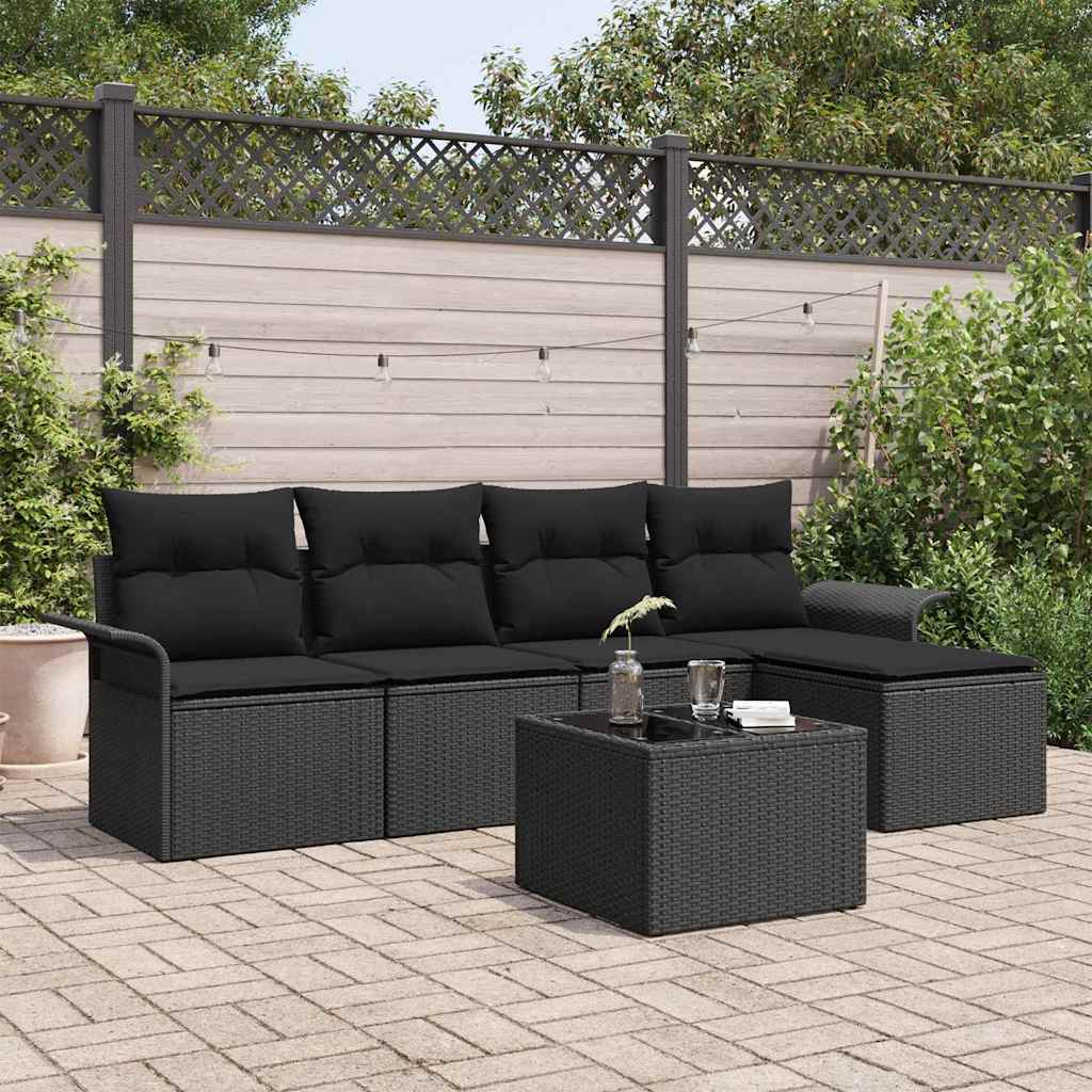 Outdoor Sofa with Cushions 6 pcs Black Poly Rattan
