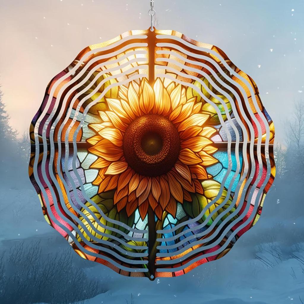 Moon Wizard Wind Spinner with Colorful Flowers Mandala Metal Garden Decor for Patio Porch Yard No Power Needed Easy To Install Gift for Men Women