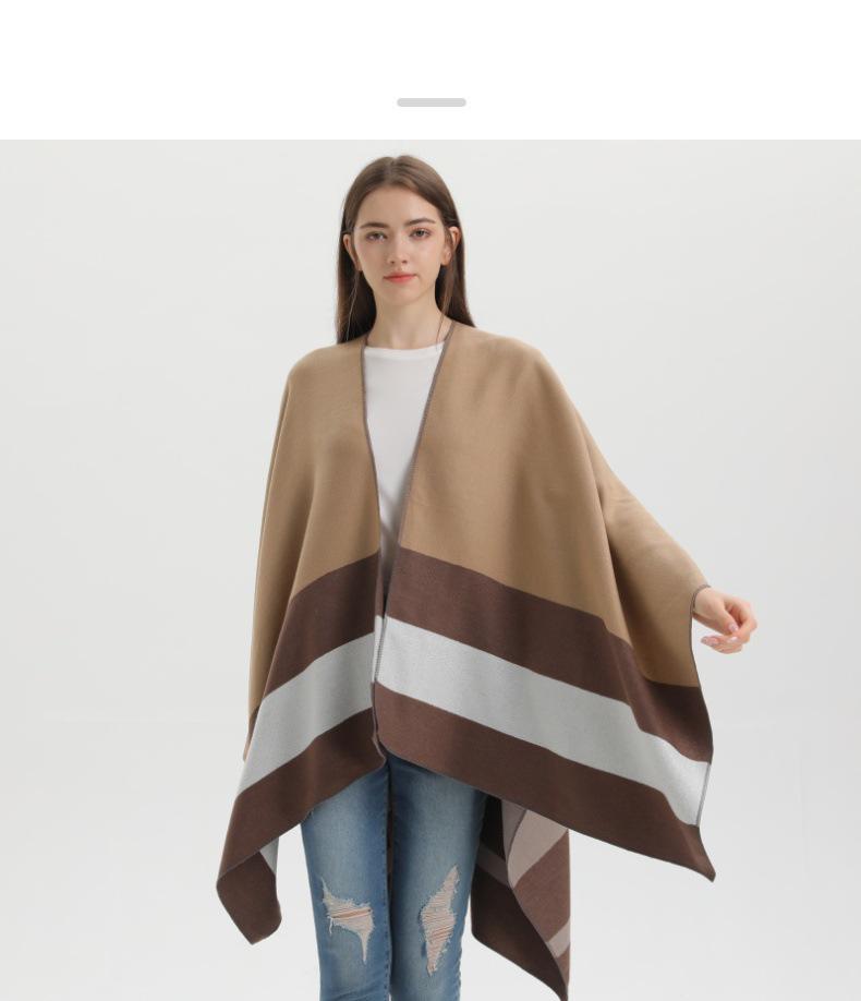 Stylish Striped Double-Sided Scarf Shawl: European & American Fashion Cape Women's Warm Outerwear Cardigan