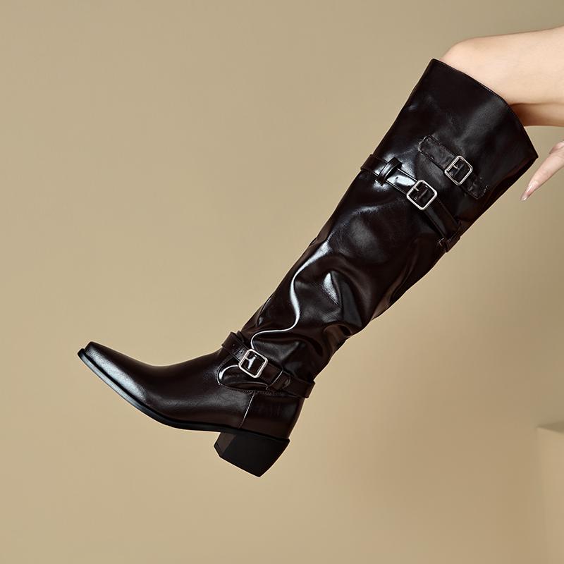 Dámské boty na nízkém podpatku podzim a zima nové evropské a americké na silném podpatku ve velkých velikostech římské střední kozačky