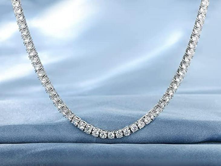 18K White Gold Plated Zirconia Tennis Necklace Choker, 4-Prong, Size Options: 2mm-6mm, Fashion Trend Bestseller