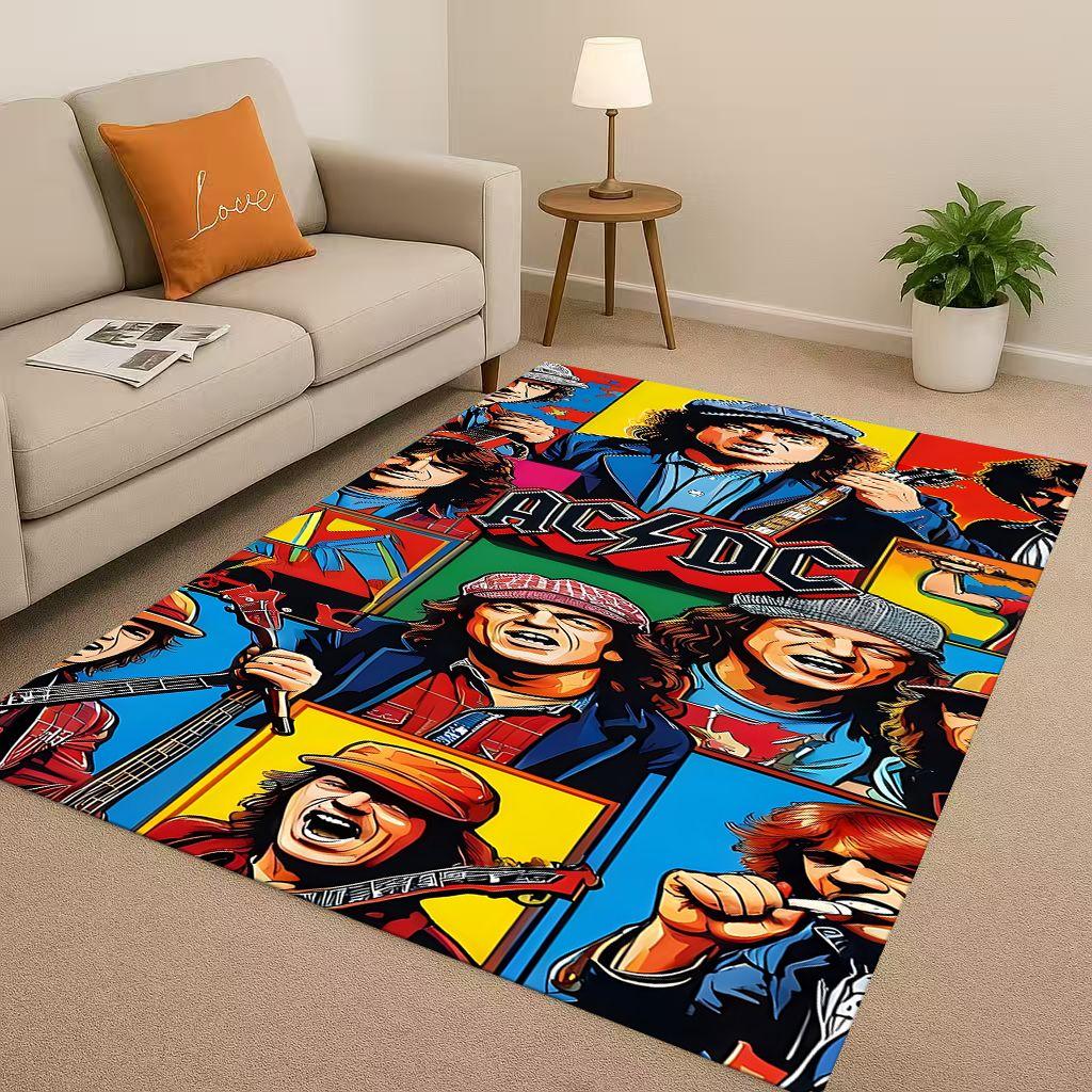 HD A ACDC Rock Band Brian Music Catoon Living Room Non Slip Area Rug Soft Carpet for Bedroom Playroom Sofa,Home Decor Doormat