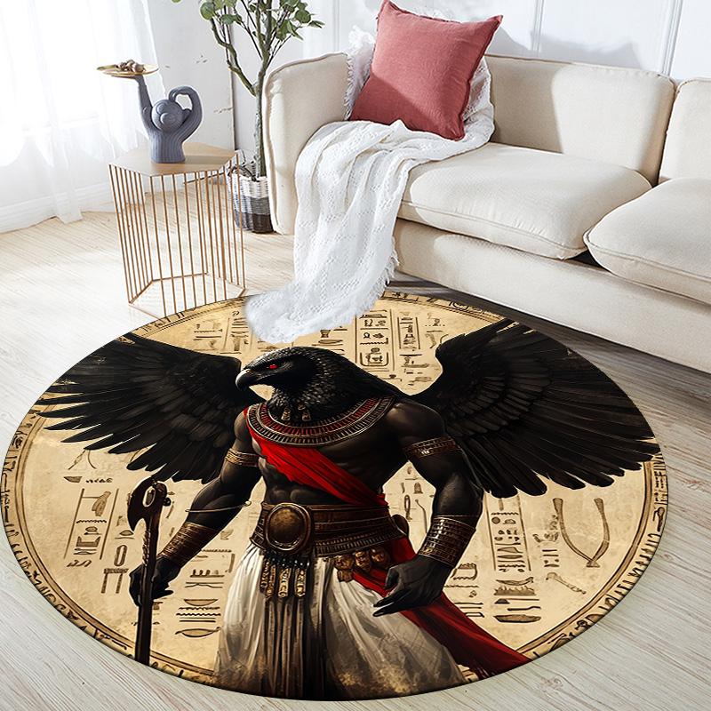 Ancient Egyptian Totem  Round Area Rug,Carpet Rug for Living Room Bedroom Sofa Playroom Decor,Non-slip Floor Mat