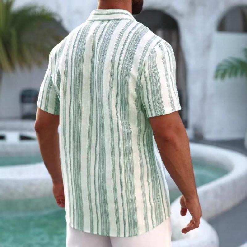 New Summer Men's Lapel Striped Short Sleeve Top Casual All-Match Shirt