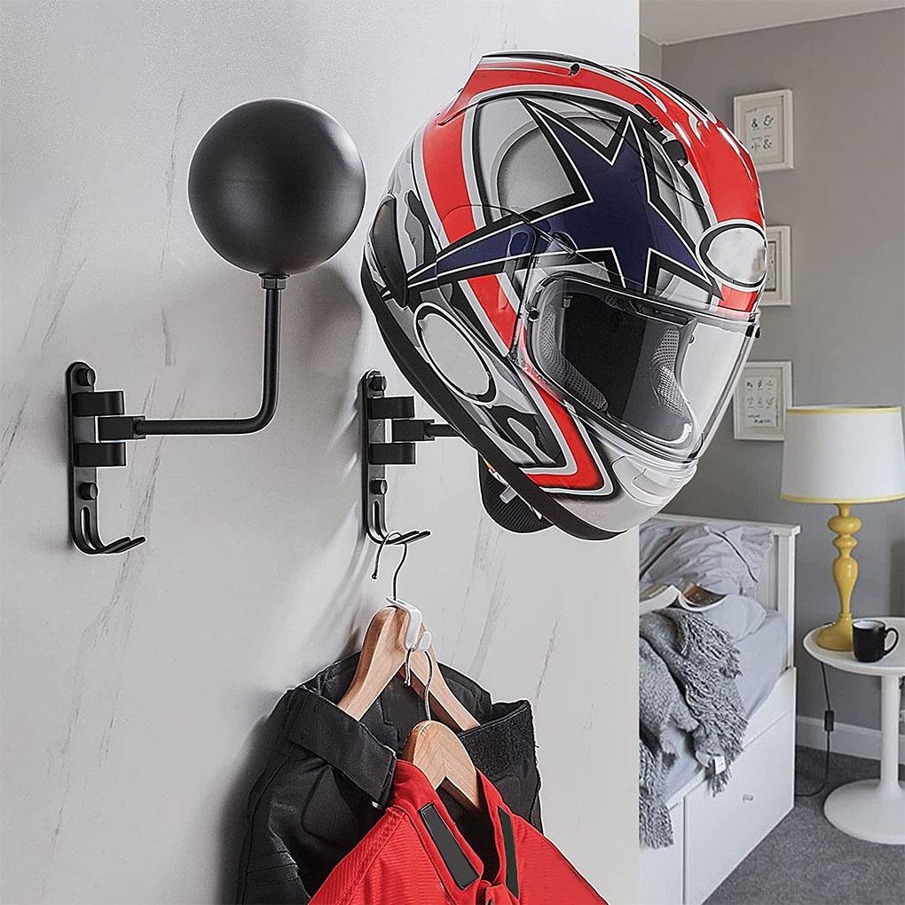 Motorcycle Helmet Rack 180° Rotation Wall Mount Helmet Holder Helmet Hanger With Hooks For Coats Caps Bike Baseball Rugby Helme