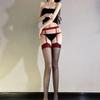 Black stockings sexy lace integrated suspender stockings mood black silk long tube half knee socks red edge suspender socks