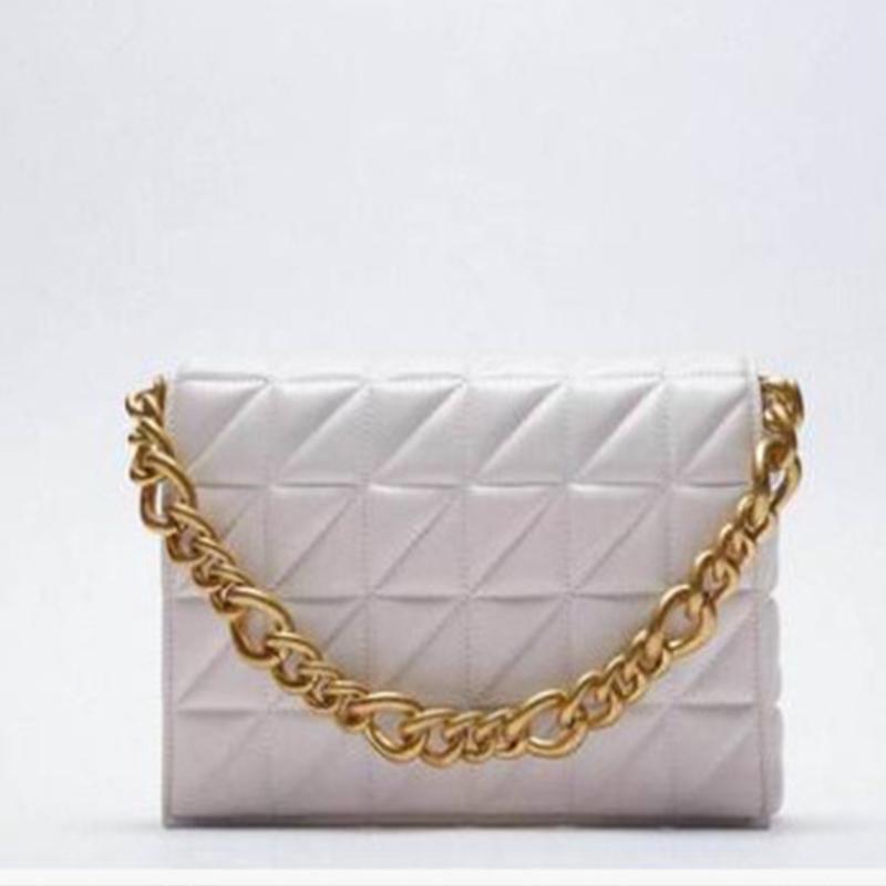 Geantă de mână cu umăr de mare capacitate, ocazională, cu lanț gros, geantă de designer din piele PU, carouri