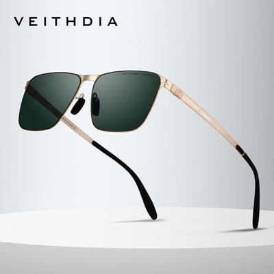 VEITHDIA Men's Square Stainless Steel High-definition Nylon Polarized Sunglasses UV Resistant Sunglasses V8210
