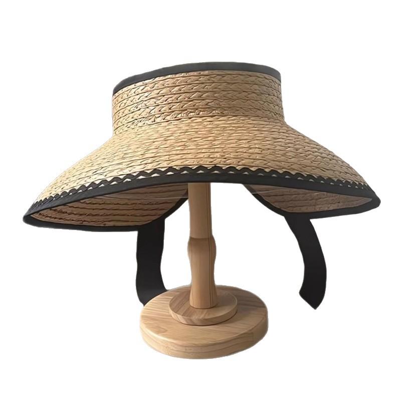 Summer Large Brim Lafite Grass Empty Hat Women's Sun Protection Straw Hat Long Streamer Bow Sun Hat Sun Hat