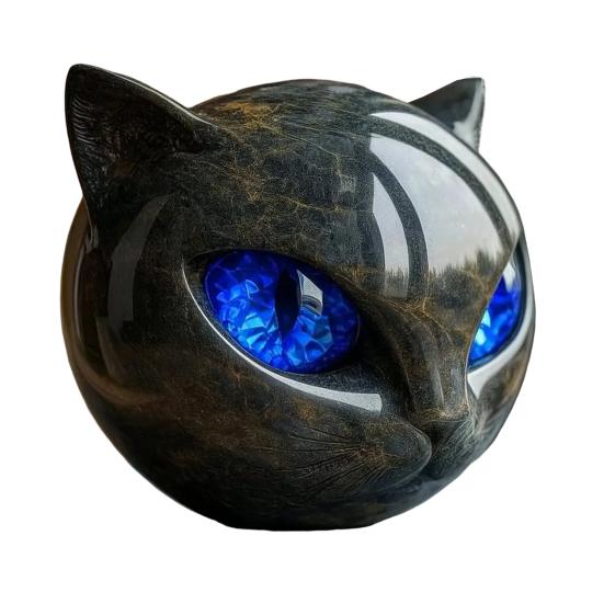 Mini Cat Stone Resin Cat Head Figurine Collectible Healing Stone Marble Texture Cat Stone Keepsake Gift for Cat Lovers Women Men