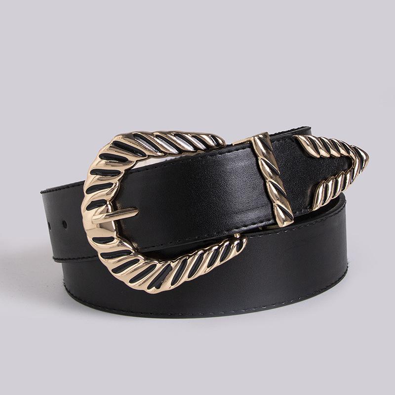 New Women's Fashionable Big Buckle Atmospheric and Exquisite PU Sideline Coat Belt Personality Stacked Style Belt
