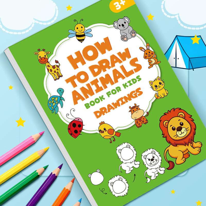 Non-Toxic Green Animal Drawing Book For Kids Step-By-Step Cartoon Art Educational Gift