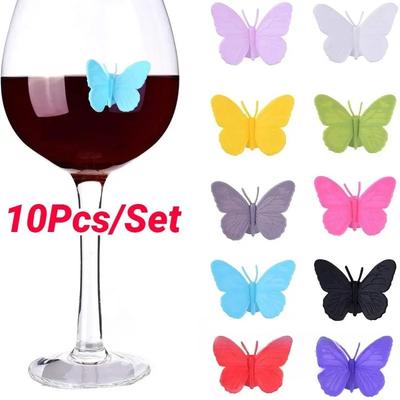 10Pcs/Set Food Silicone Wine Glass Logo Butterfly Labeling Cup Distinguishing Toys Party