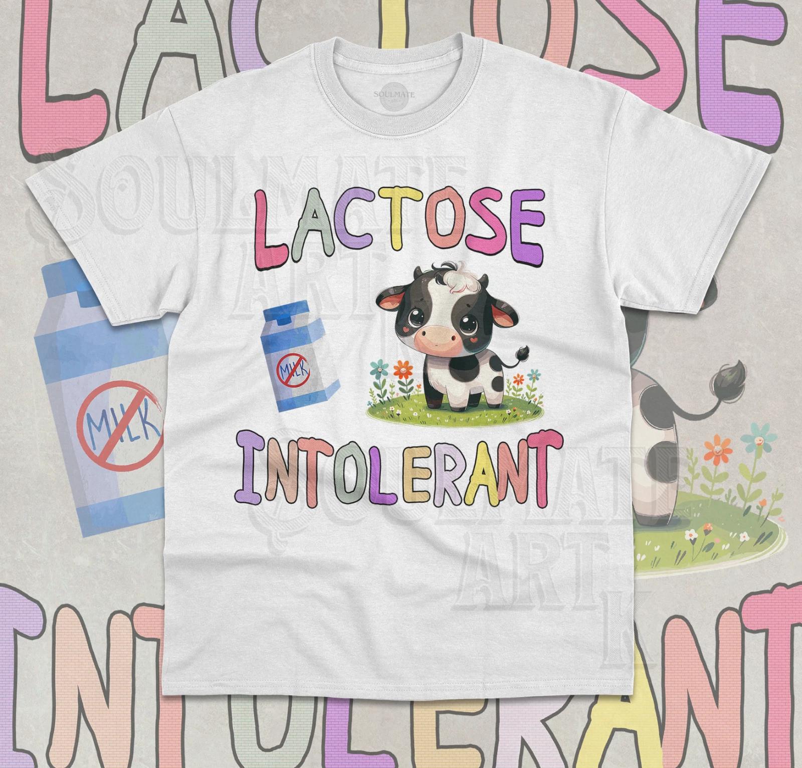 Lactose Intolerant T- Shirt Funny Meme Cute Cow Milk Tummy Ache Unisex Shirt L