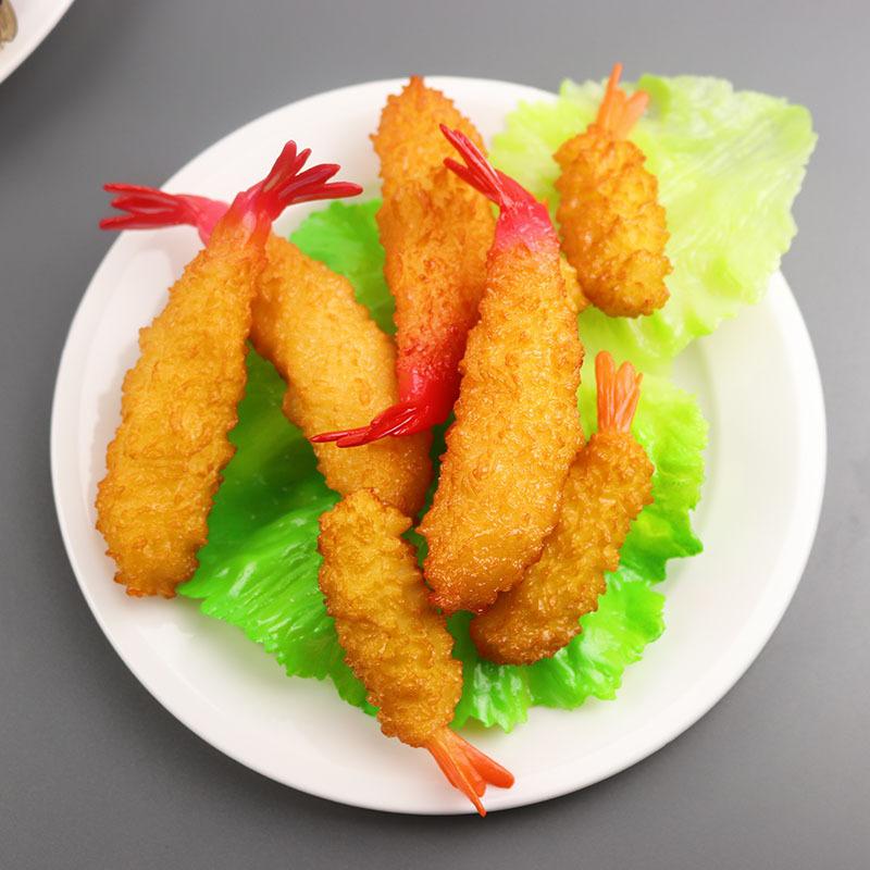 4 Stück Simulations-Garnele Fake Food Modell PVC Tintenfisch Japanische Küche Küchendekor Foto-Requisite Restaurant Schaufenster
