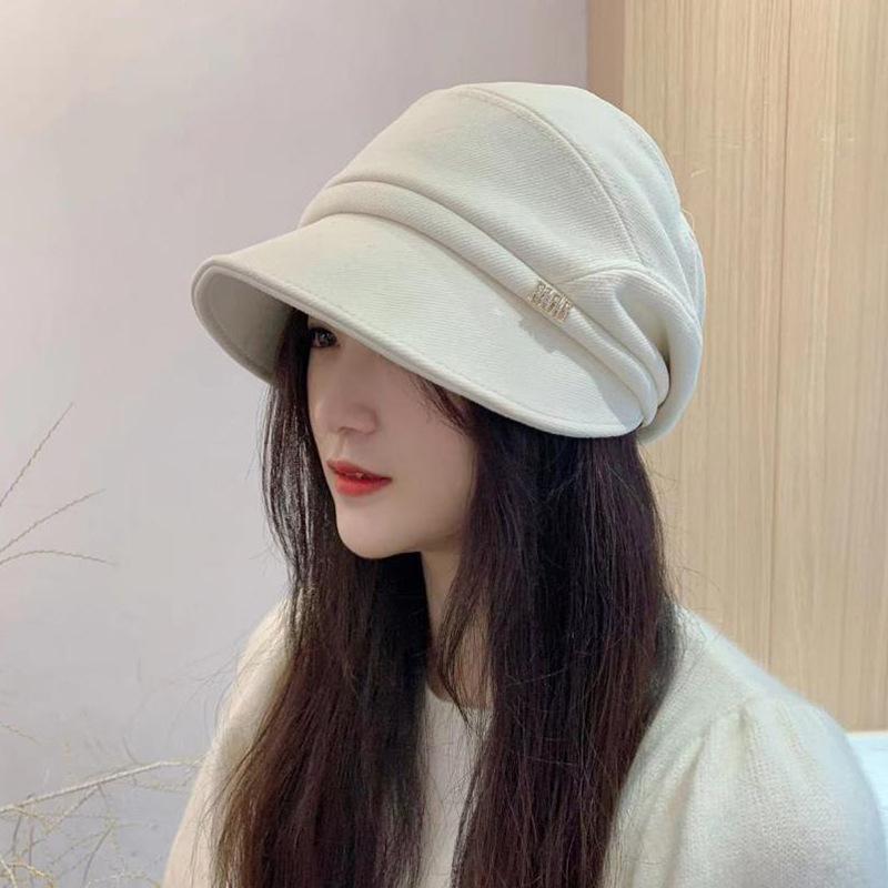 Bucket hat women's literary and retro versatile suede basin hat autumn and winter face small octagonal hat women