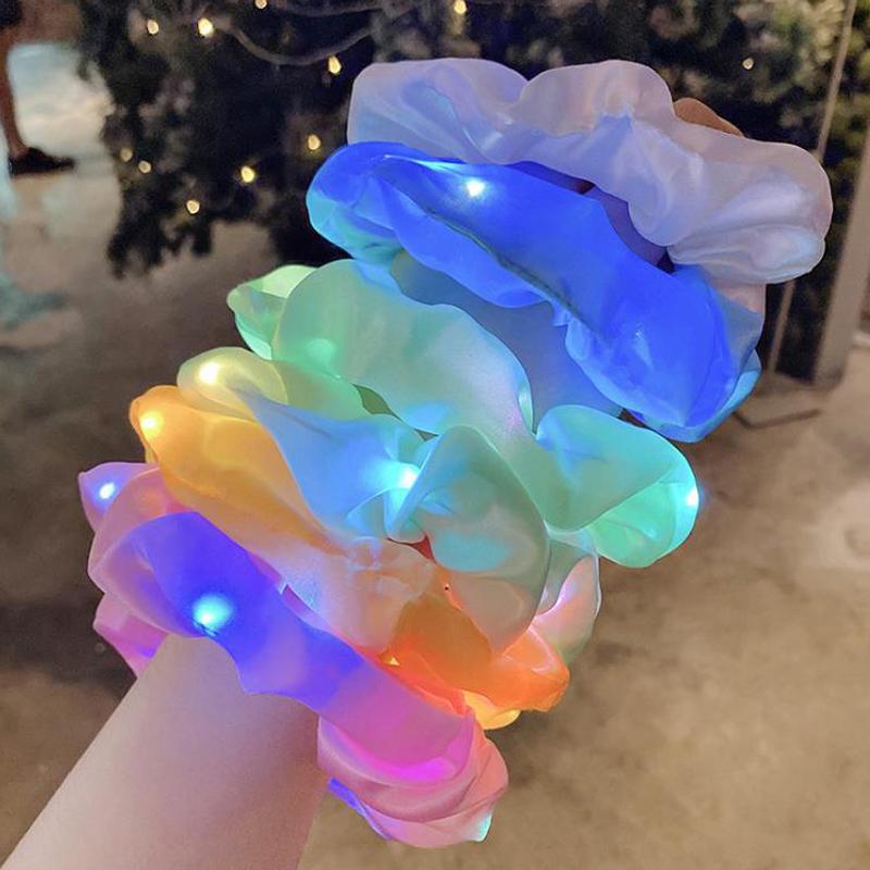 20pcs Light Up Hairband LED Glowing Scrunchy Girl Women Hair Tie Birthday Wedding Party Favors Supplies Hair Accessories