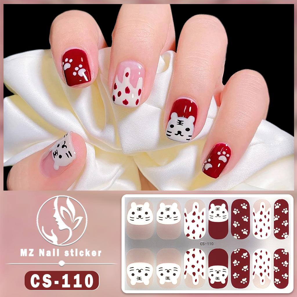 CS Waterproof No-Cure Gel Nail Wraps, Full Cover Contrast Color Tiger Head Pattern Nail Stickers, Nail Patch Films