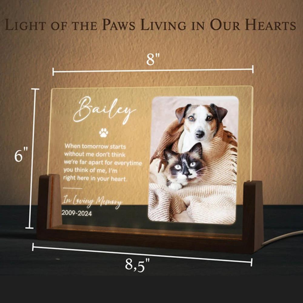 Personalized Pet Memorial Frame Custom Cat Dog Photo Light Pet Loss Sympathy Gift Engraved Plaque With Name Dates Sentimental