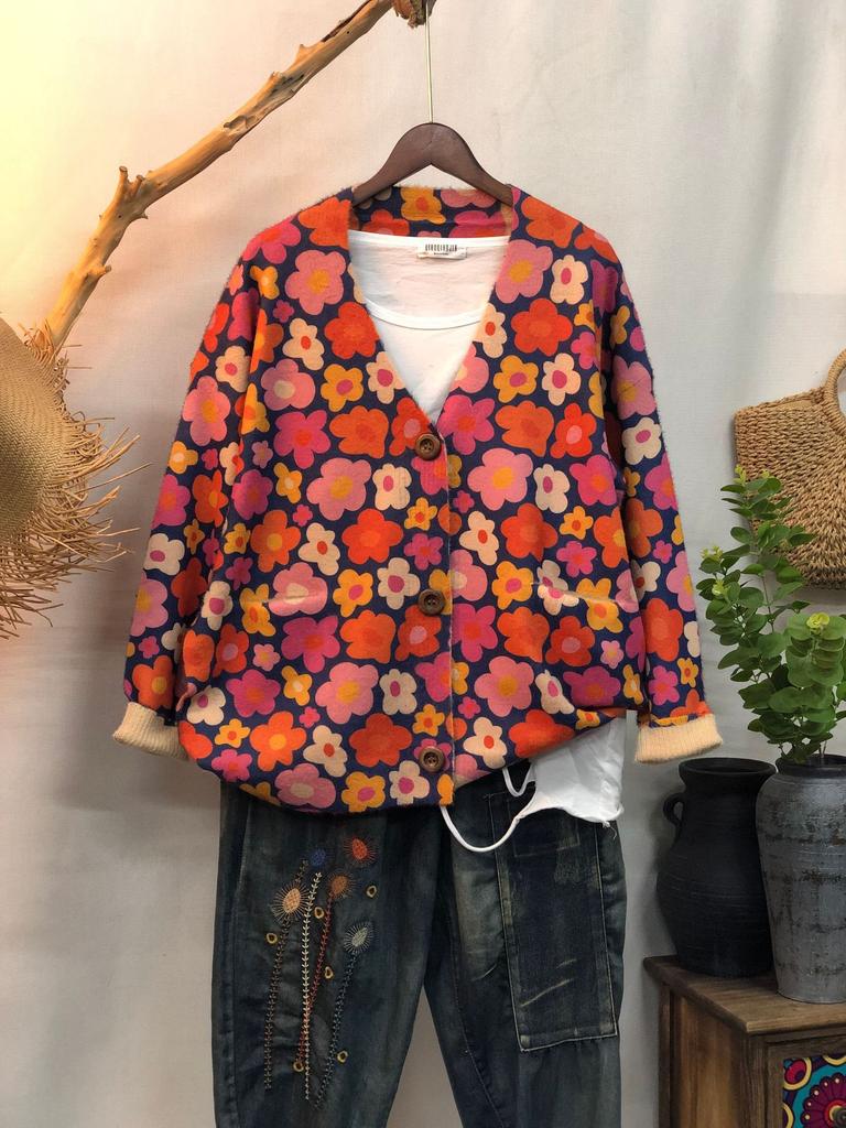 Factory new autumn and winter cute printed imitation mink velvet jacket women's Korean version loose lazy sweater
