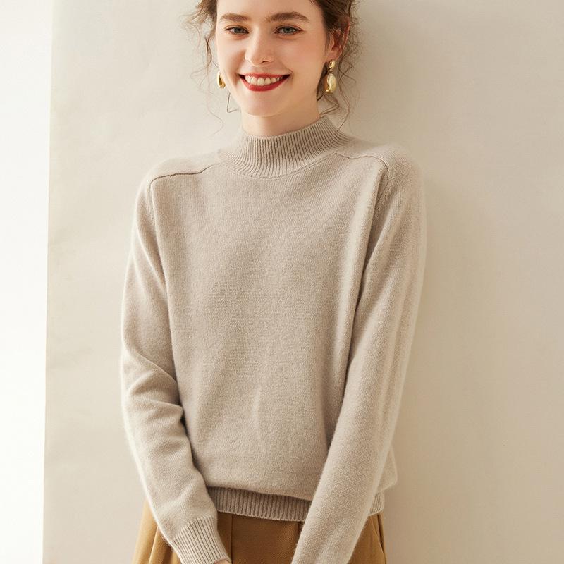 Women's Cashmere Sweater: Thickened Half-High Neck Knitwear, Solid Color, Soft and Warm for Autumn/Winter