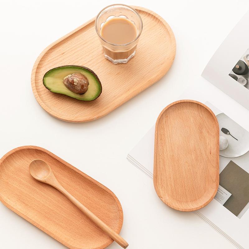 1pc Wooden Serving Tray Japanese Style Solid Wood Dining Plate Dessert Display Sushi Storage