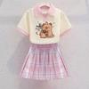 Kuromi Girls' Summer Cartoon JK Skirt Set - Short Sleeve Dress for Middle and Big Kids